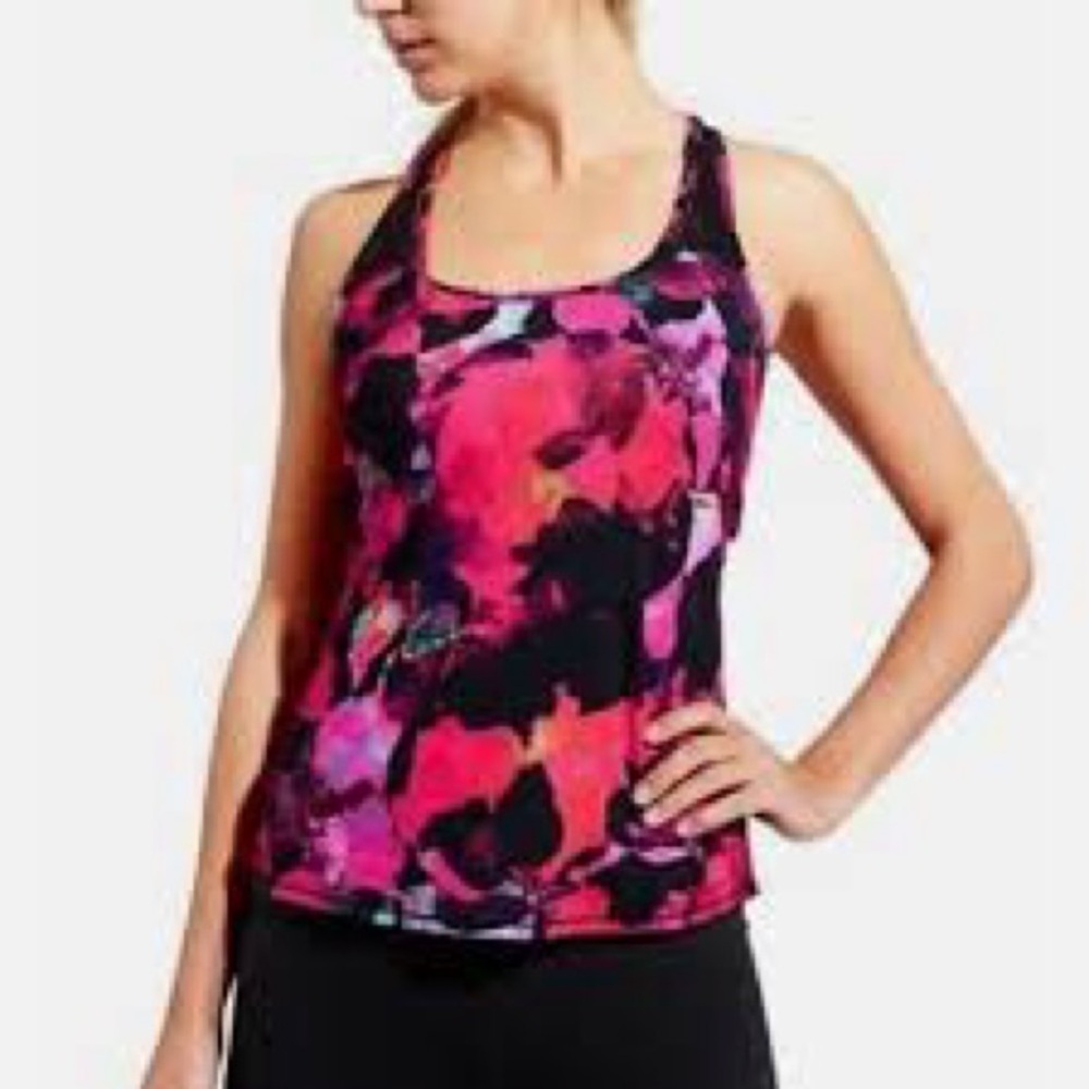 Athleta Hot Pink and Black Mystique Chi Mesh Active Racerback Tank